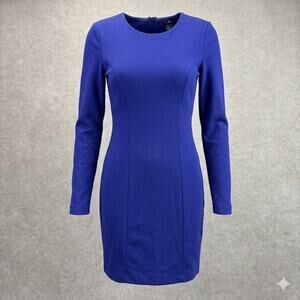 H&M Cobalt Blue Bodycon Mini Dress Long Sleeve Structured Seam Women’s XS